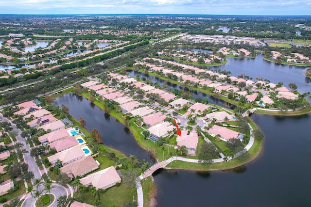 aerial view featuring a water view