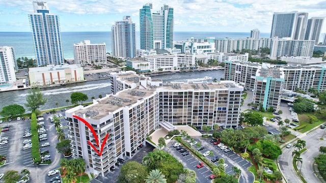 aerial view featuring a water view