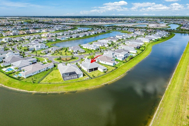 bird's eye view featuring a water view