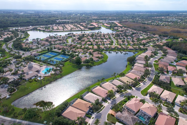 bird's eye view featuring a water view