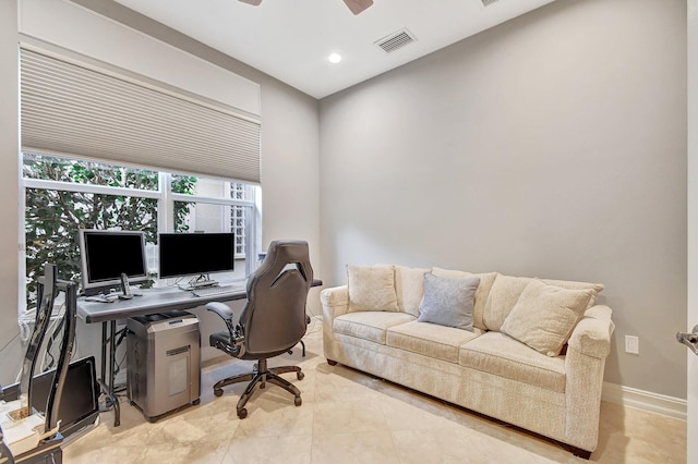 home office with ceiling fan