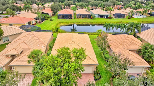 aerial view with a water view