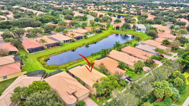 aerial view featuring a water view