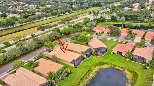 aerial view featuring a water view