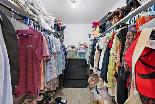 walk in closet with hardwood / wood-style floors