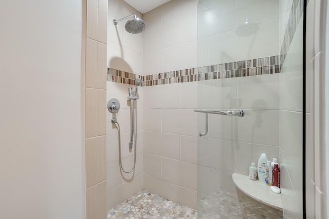 bathroom featuring a shower with shower door