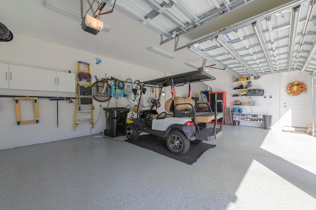 garage with a garage door opener