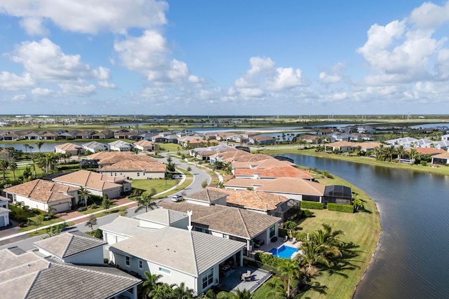 aerial view featuring a water view