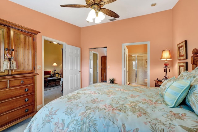 bedroom with ceiling fan and ensuite bathroom