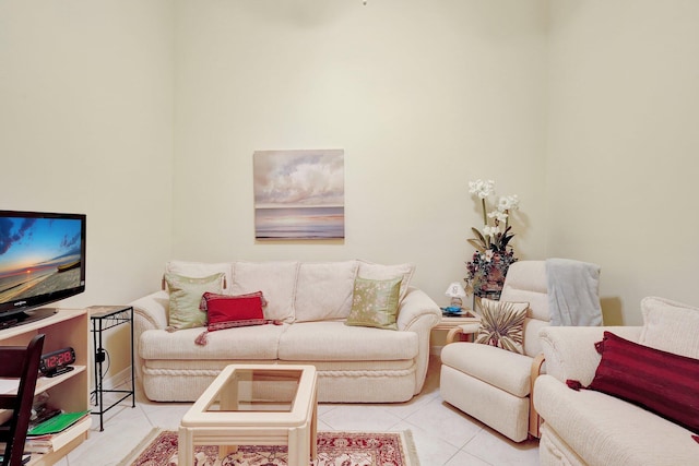 living room with light tile patterned floors