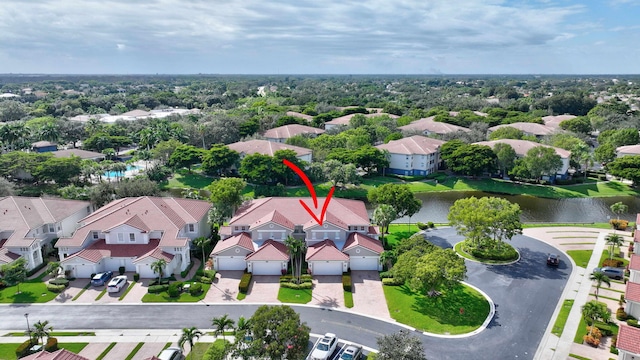 aerial view with a water view