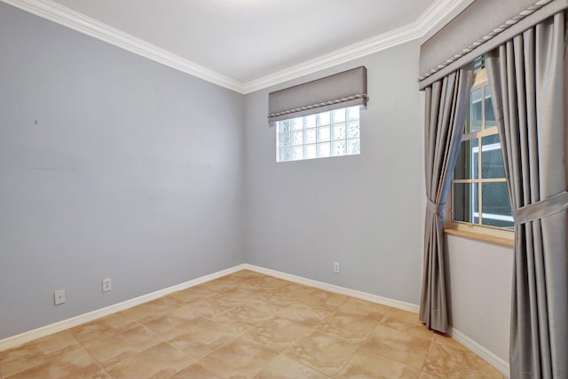 unfurnished room with a wealth of natural light and crown molding