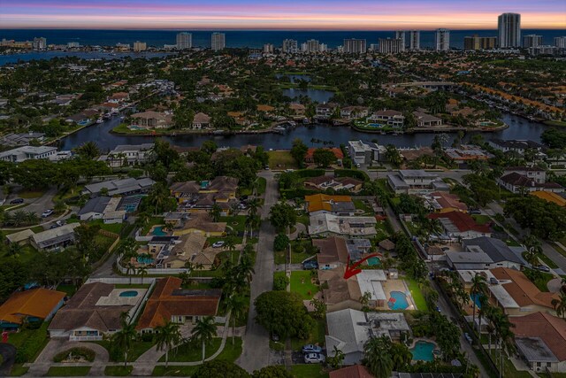 bird's eye view featuring a water view