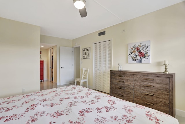 bedroom with a closet and ceiling fan