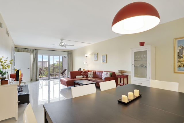 dining area featuring ceiling fan