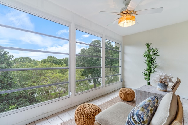 sunroom / solarium with ceiling fan and plenty of natural light