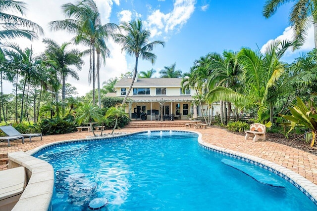 view of swimming pool with a patio area