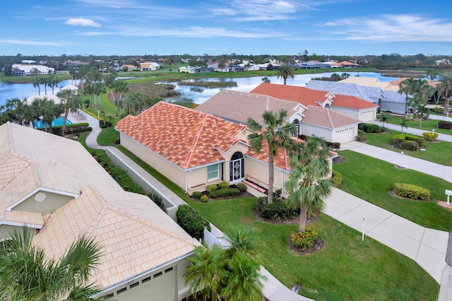 aerial view featuring a water view