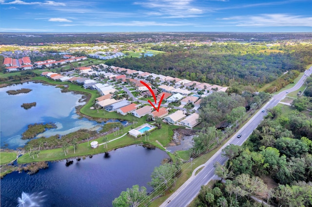 bird's eye view featuring a water view