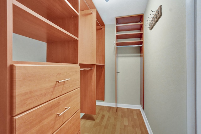 spacious closet with light hardwood / wood-style floors