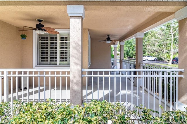 view of patio / terrace featuring a porch and ceiling fan