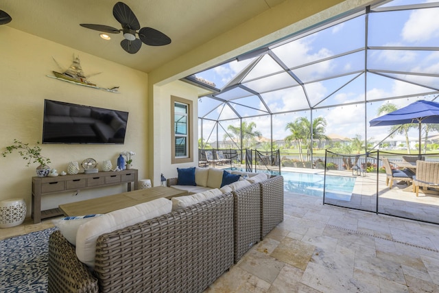 view of patio / terrace with outdoor lounge area and a lanai