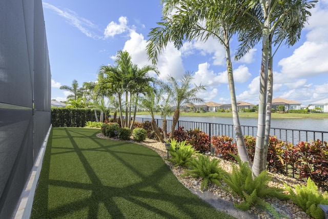 view of yard with a water view