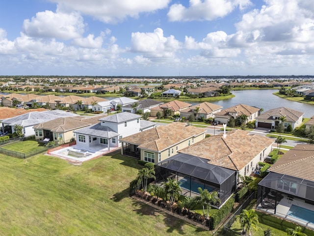 aerial view featuring a water view