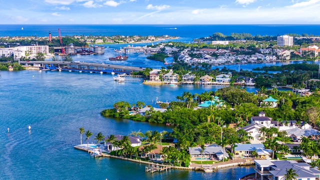 aerial view featuring a water view