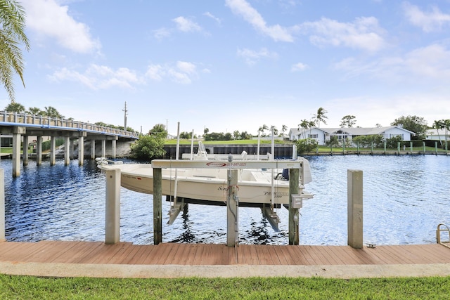 dock area with a water view