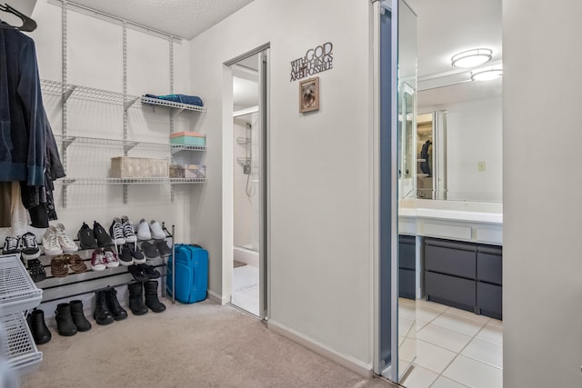 spacious closet with light carpet