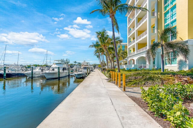 dock area with a water view