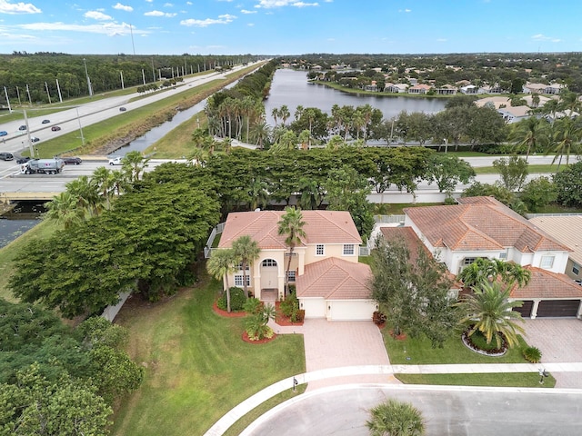 bird's eye view featuring a water view