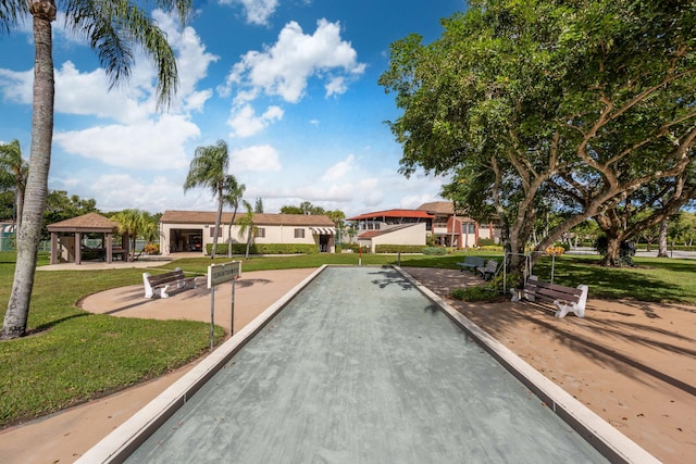 view of community featuring a gazebo and a yard