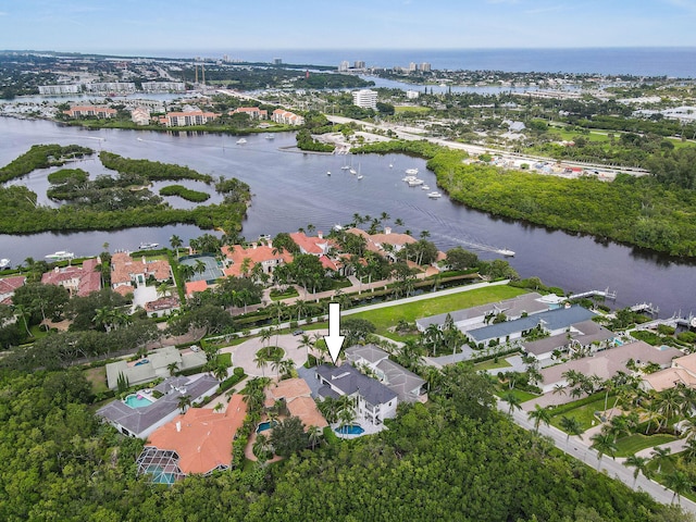 bird's eye view featuring a water view