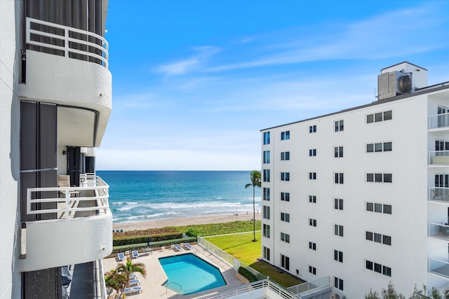 exterior space with a view of the beach and a water view