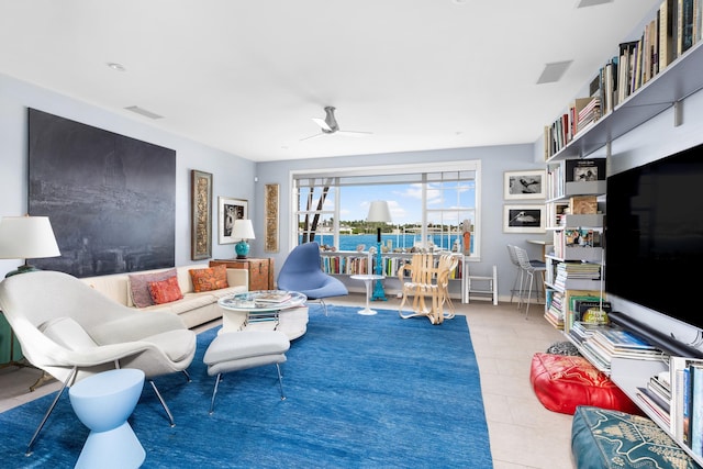 living room with ceiling fan