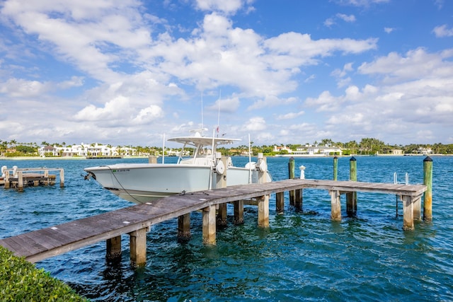 view of dock with a water view