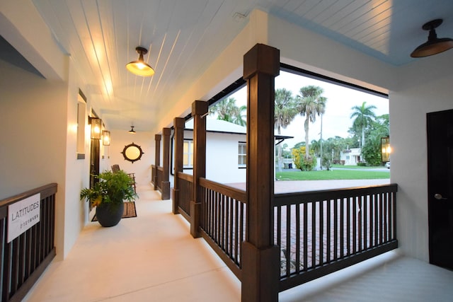 hallway with wooden ceiling