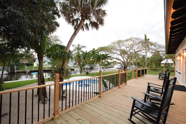 deck with a water view