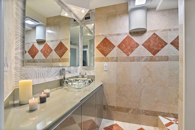 2800 S Ocean Blvd Unit 14-H, Boca Raton, FL 33432 - full bathroom with recessed lighting, a tile shower, and vanity