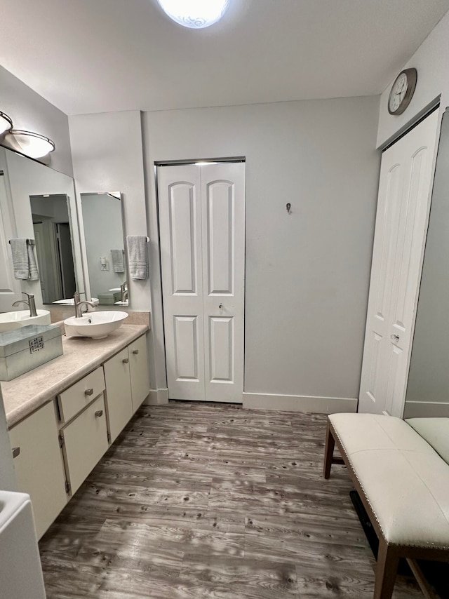 bathroom featuring wood-type flooring and vanity