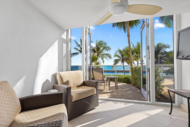 interior space featuring a patio and ceiling fan