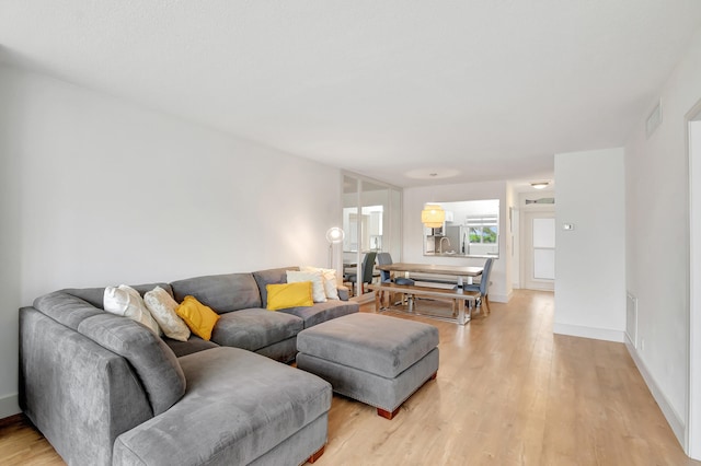 living room with light hardwood / wood-style floors