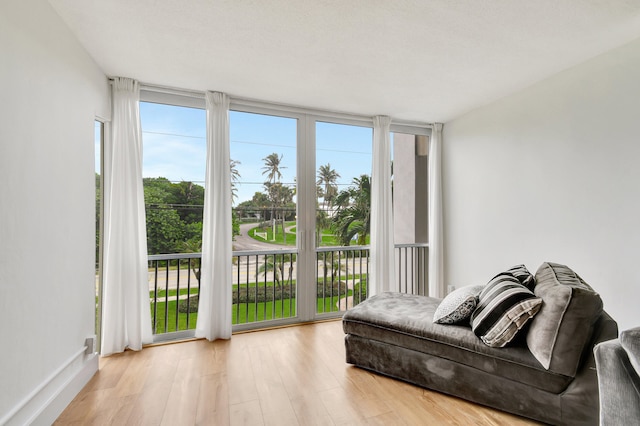 bedroom featuring multiple windows, light hardwood / wood-style flooring, and access to exterior