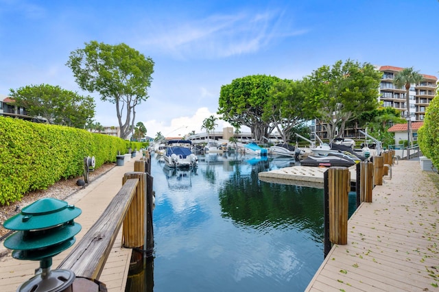 dock area with a water view