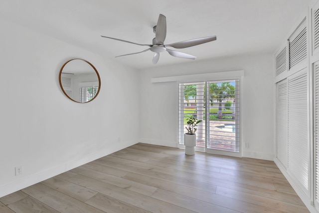 interior space featuring light hardwood / wood-style flooring and ceiling fan