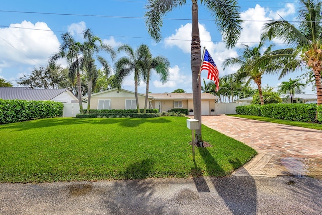 ranch-style home featuring a front lawn