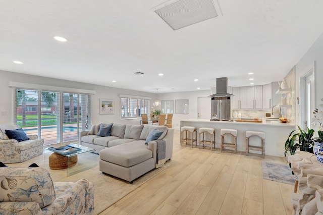 living room with light wood-type flooring