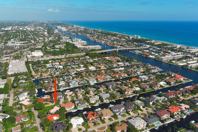 aerial view with a water view